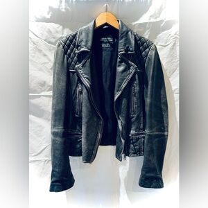 All Saints leather moto jacket.